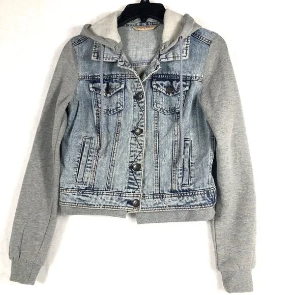 Highway Jeans Girls Denim Jacket Size S Hooded Sweatshirt Button Up Casual - Picture 1 of 15